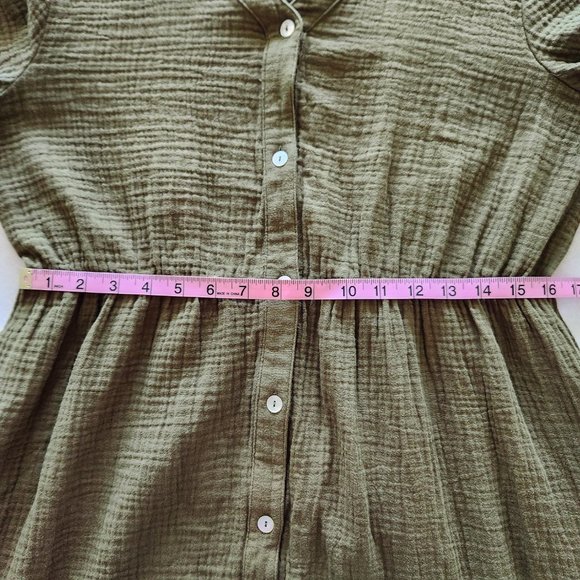 Chelsea and Theodore Moss Green 100% Cotton Double Gauze Midi Dress Size L - Picture 15 of 17